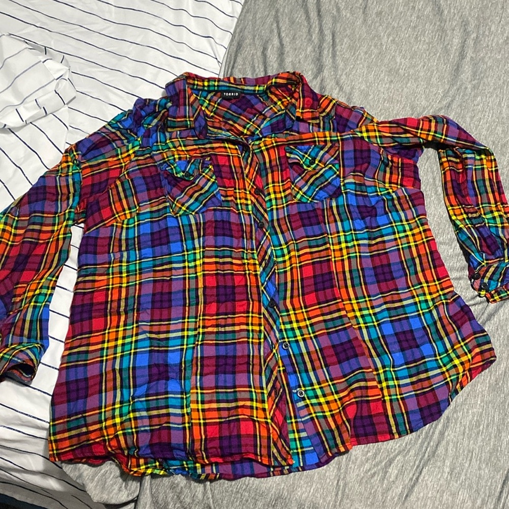 Bright rainbow button down!